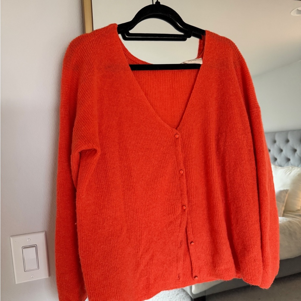 Sezane Bright Red V-Neck Cardigan